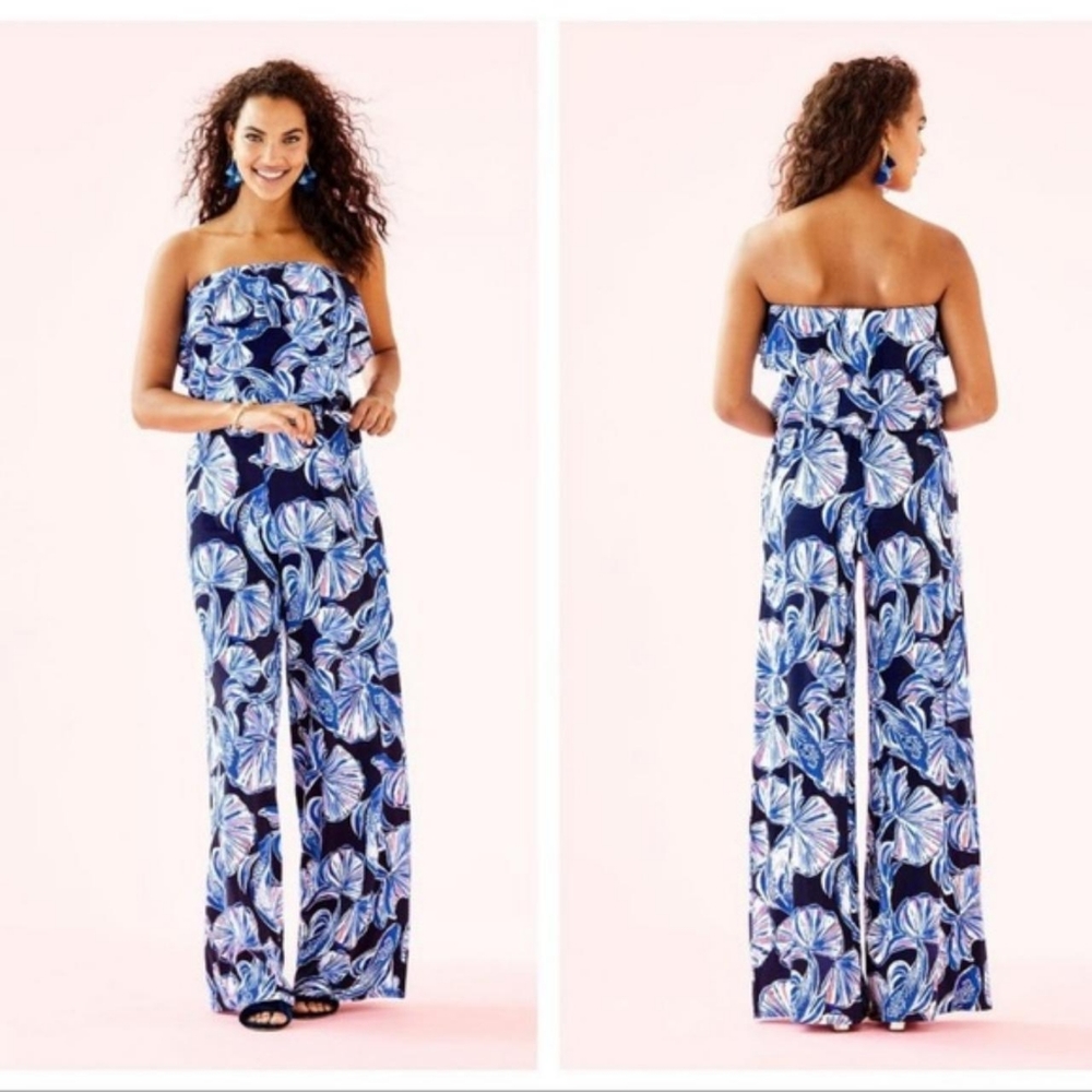 Lilly Pulitzer Aleatha Jumpsuit Bright Navy in Reel Life Size Medium
